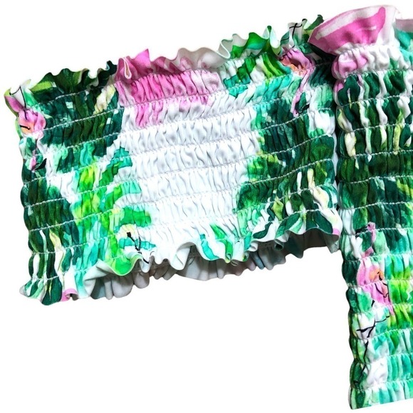 PILYQ Tropical Floral Smocked Off Shoulder Reversible Bikini Top NWT Cup Size D - Picture 10 of 16